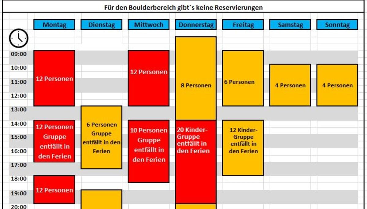 Der aktuelle Belgungskalender Indoor ab Jan. 2025 | © DAV Kaufbeuren-Gablonz