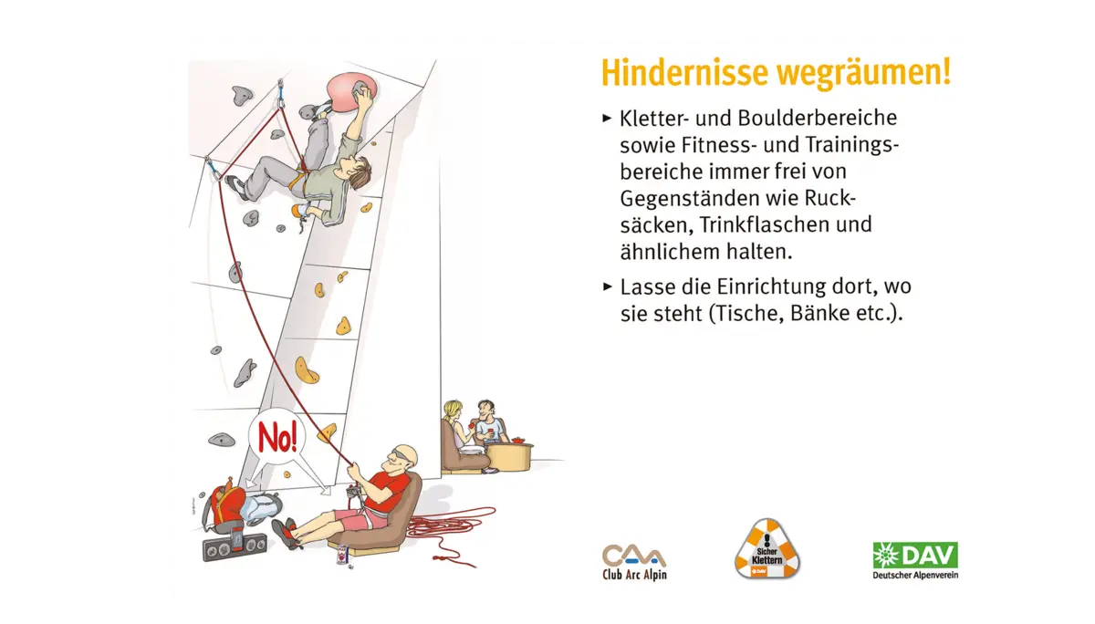 Hallenregeln für Klettern vom DAV. Regel Nummer drei: Gefahrenraum | © DAV