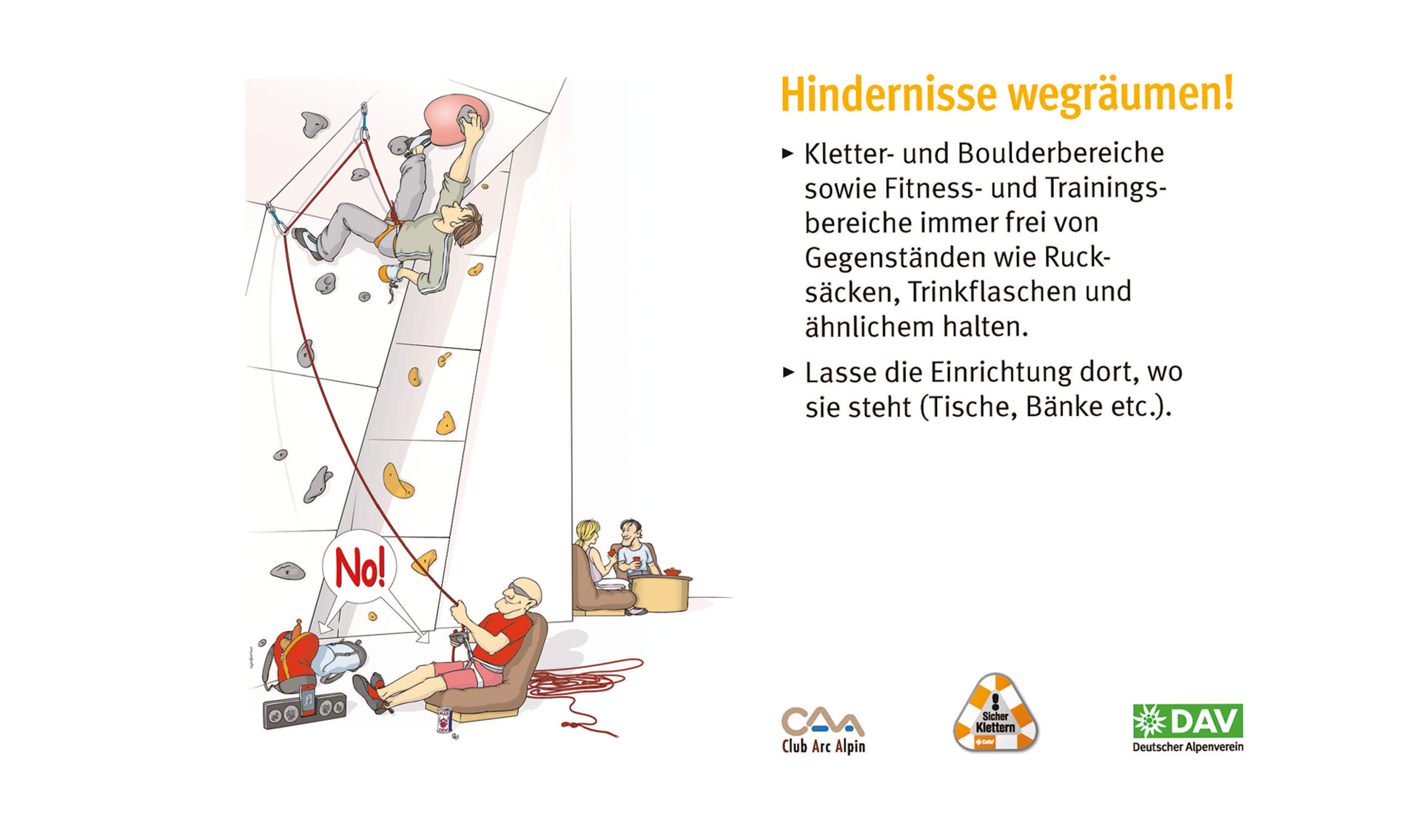 Hallenregeln für Klettern vom DAV. Regel Nummer drei: Gefahrenraum | © DAV