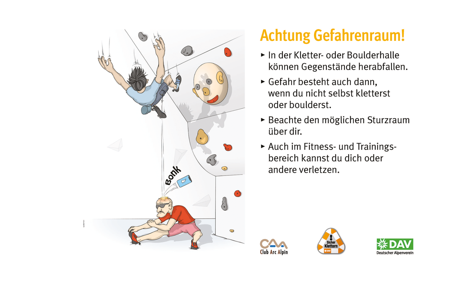 Hallenregeln für Klettern vom DAV. Regel Nummer vier: Hindernisse wegräumen | © DAV