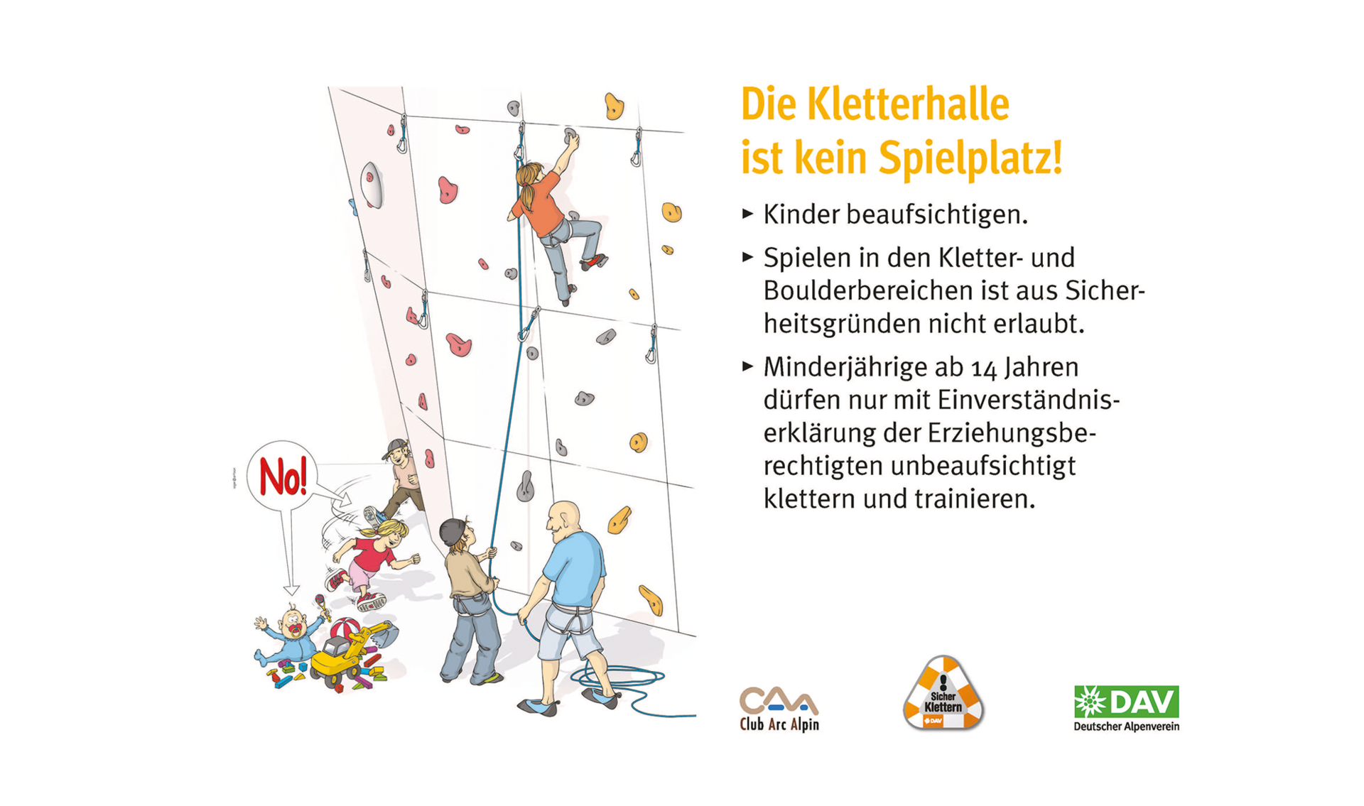Hallenregeln für Klettern vom DAV. Regel Nummer acht: Gefahr durch Schmuck und lange Haare | © DAV